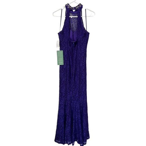 NWT Jackie Jon | Purple Shimmer Halter Necklace Sleeveless Evening Gown 4 - Picture 5 of 12